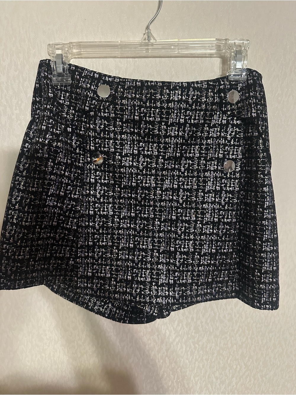 Zara Black & White Tweed Skort with Silver Buttons
